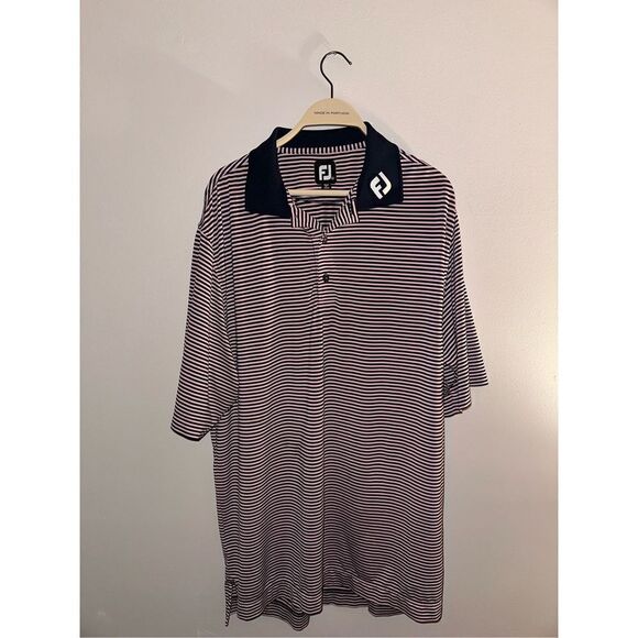 Striped Footjoy Polo Pink Navy Golf Polo Large - Picture 2 of 3